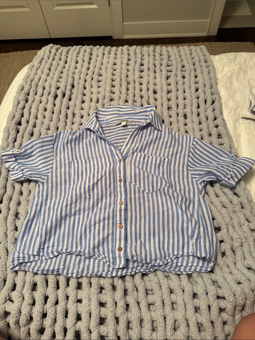 Jason Wu Blue and White Striped Short-Sleeve Button-Down Shirt